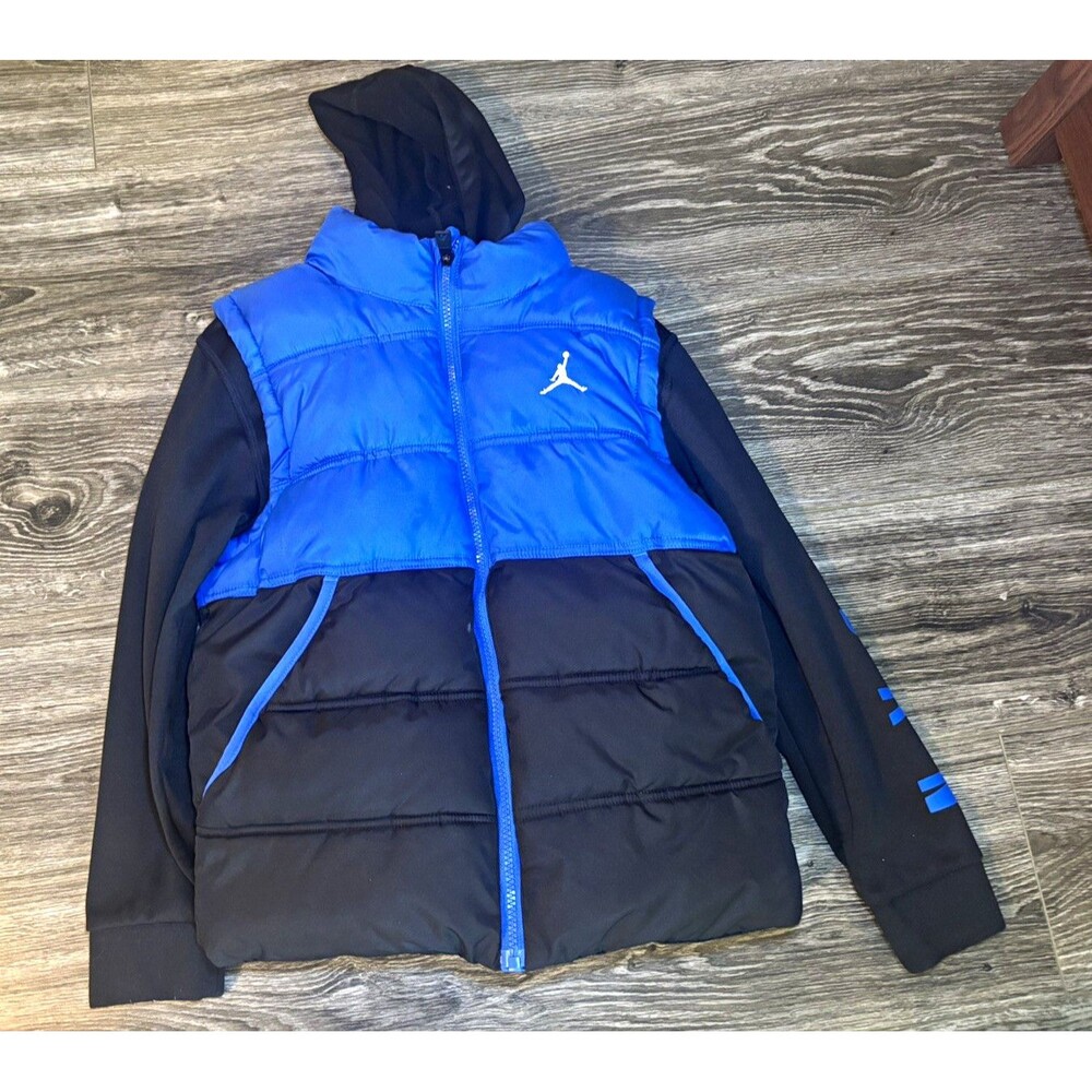 Jordan Boys Blue/Black Colorblock Puffer Jacket Full Zip Insulated 10-12